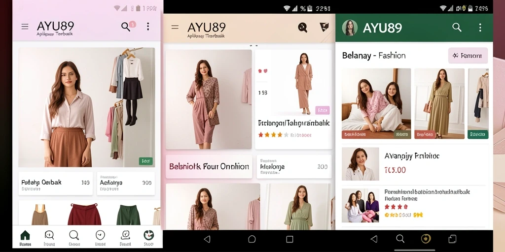 Tampilan antarmuka AYU89 dengan berbagai pilihan fashion yang menarik.