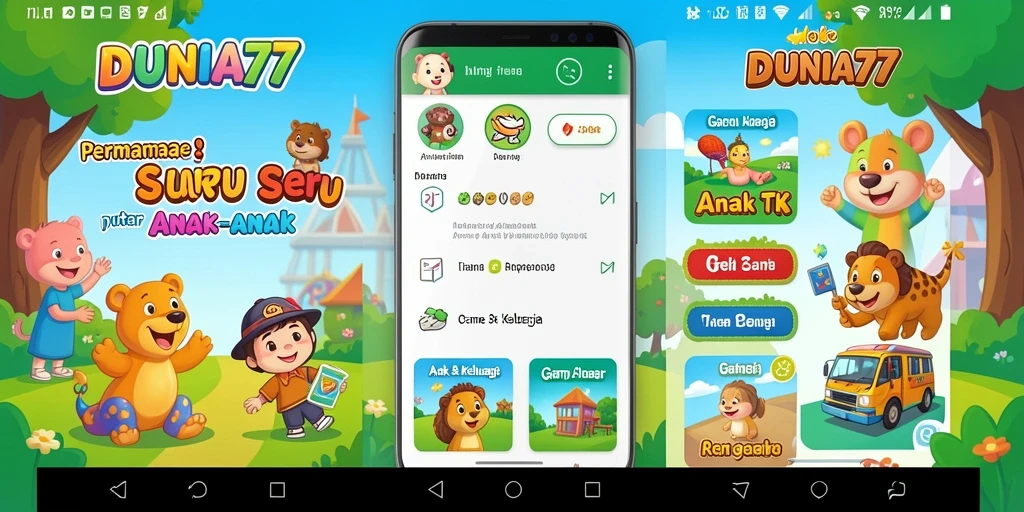 Tampilan antarmuka DUNIA77 yang ceria dan interaktif.