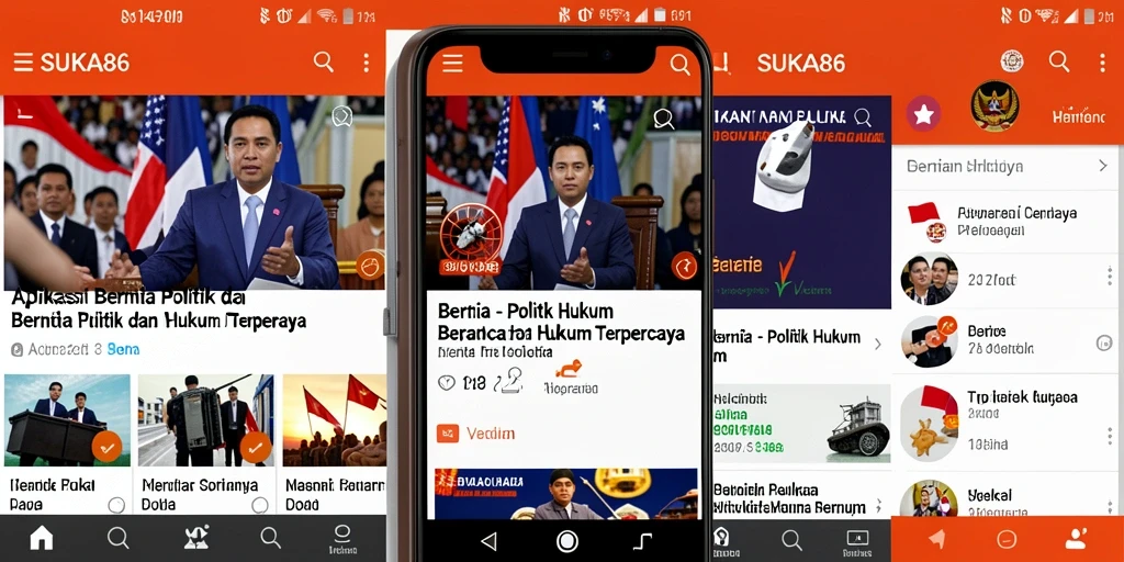Antarmuka aplikasi SUKA86 menampilkan berita politik dan hukum terbaru.