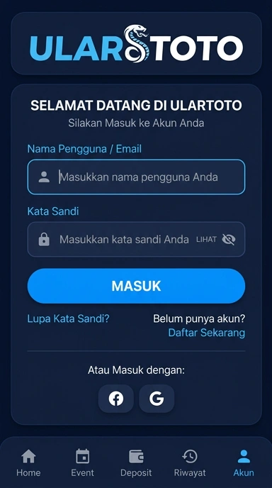 Tampilan halaman login ulartoto